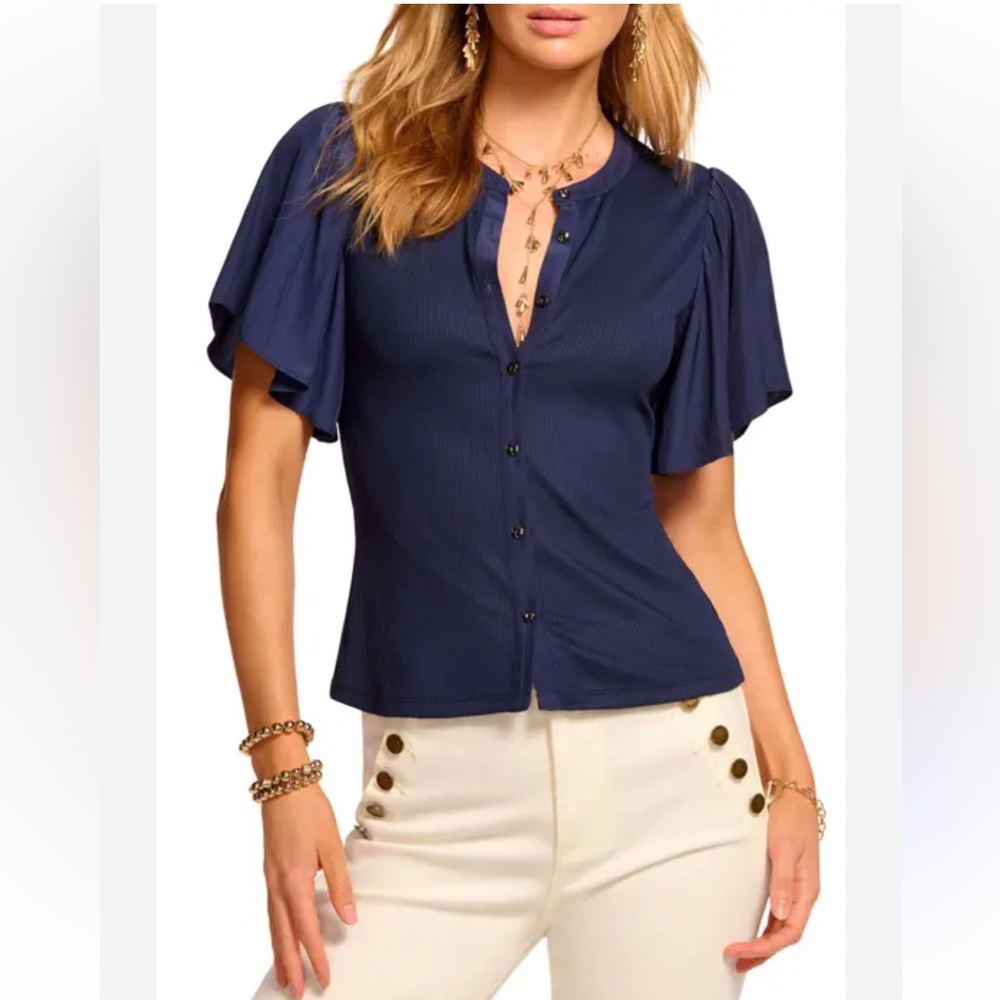 Ramy Brook Navy Colette Button-Up Shirt